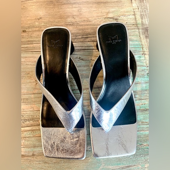 Marc Fisher Shoes - Like-new Marc Fisher Metallic Silver and black Heeled Sandals. Size 8.5